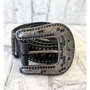 Nocona Western Belt Leather Rhinestones Bling Black Studded Size XL READ*